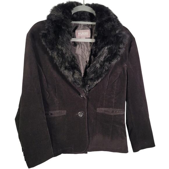 Wilsons Leather Black Corduroy Jacket M L Rabbit Fur Collar Cropped Lined - Picture 1 of 11
